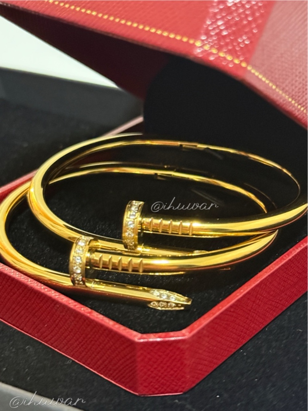 Set of 2 Nail Bangle Bracelet 18k Gold Plated Unisex CZ Statement - Picture 14 of 15